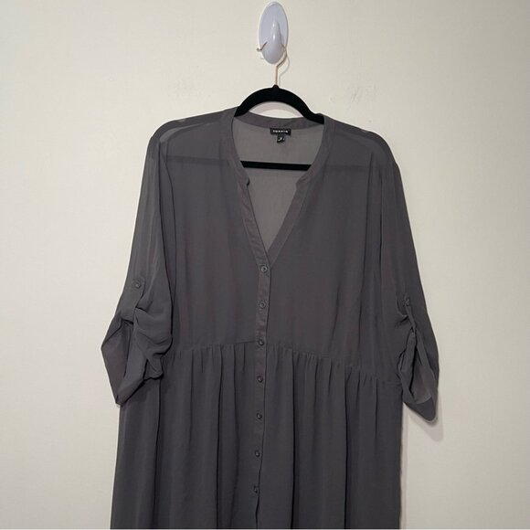 Torrid Women’s Gray Sheer High-Low Button Front grunge fall Tunic Blouse Size 2X - Picture 3 of 11